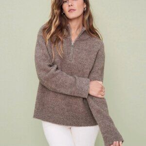 Jenni Kayne Wool Boucle Half Zip Pullover Sweater Brown Size S